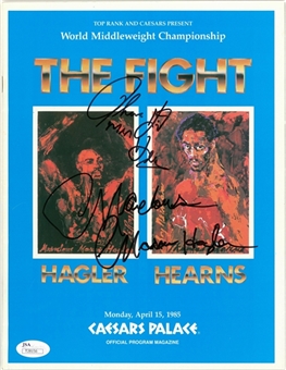Marvelous Marvin Hagler and Thomas Hearns Dual Signed 1985 Caesars Palace Fight Program (JSA)